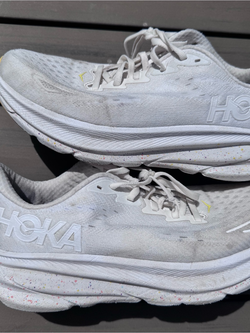 Hoka White Running Sneakers with Subtle Multicolor Speckles